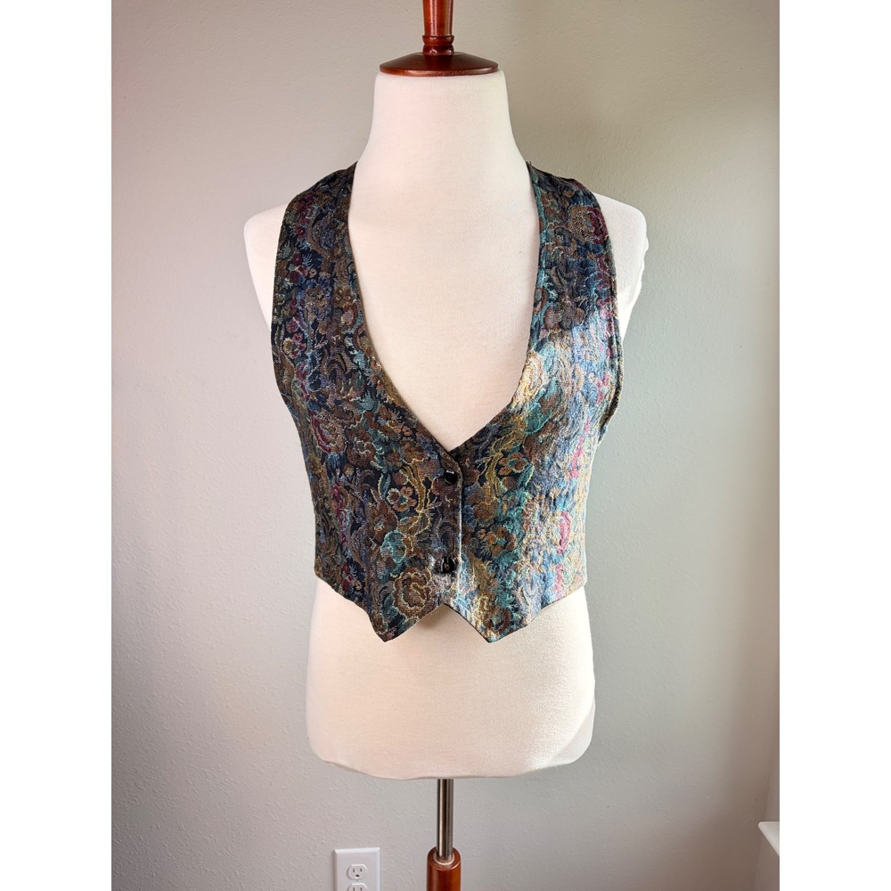 Vintage 90's Floral Tapestry Paisley Vest Women's Medium